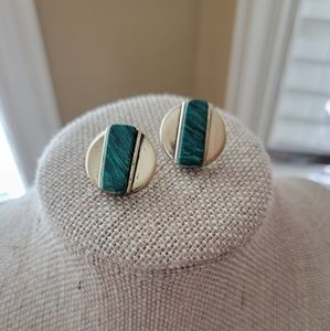 Sterling silver Mexico malachite earrings